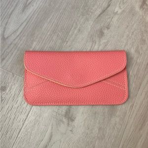 Pink Vegan Leather Clutch Cardholder with Contrasting Yellow